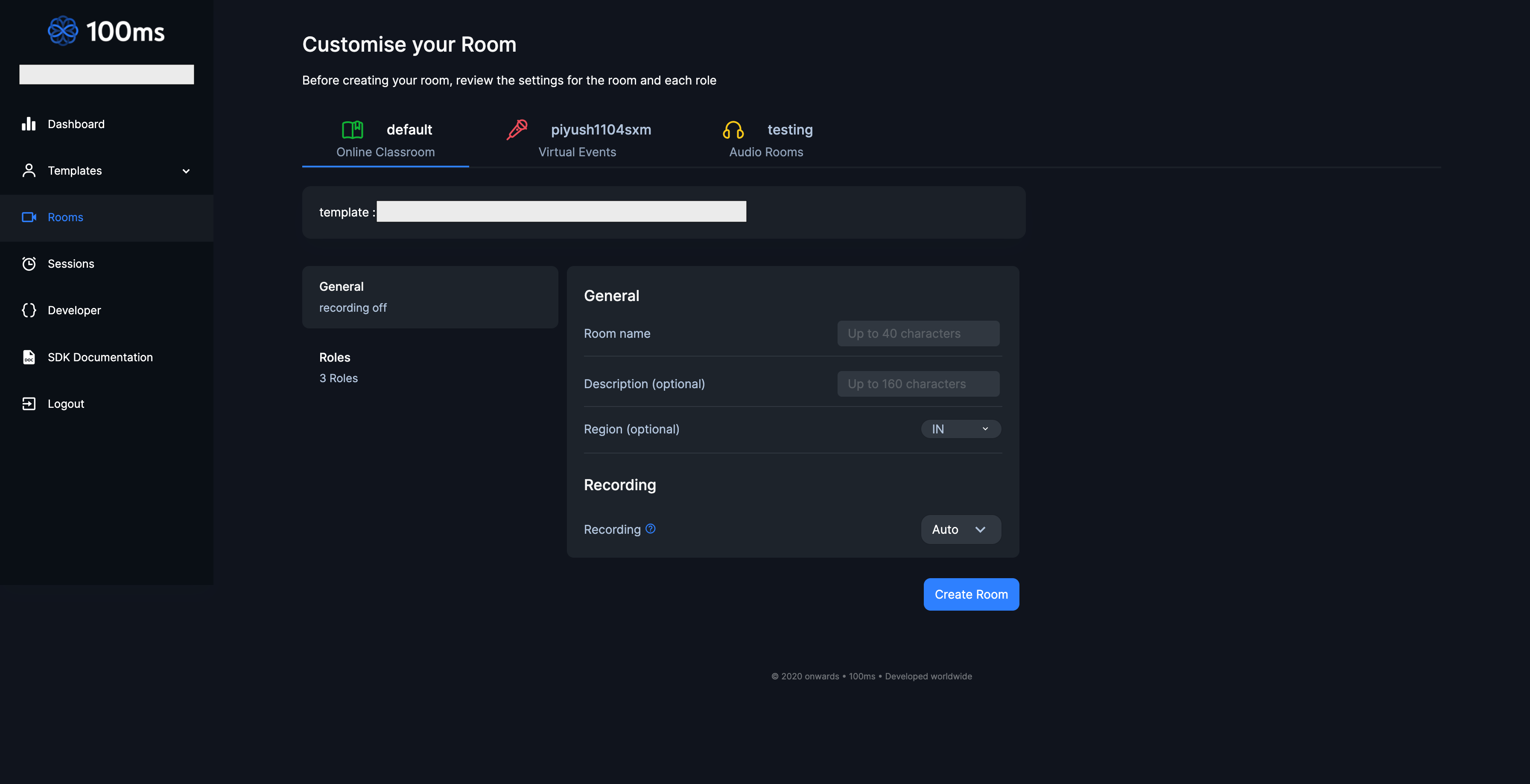 Choose auto recording while creating a room