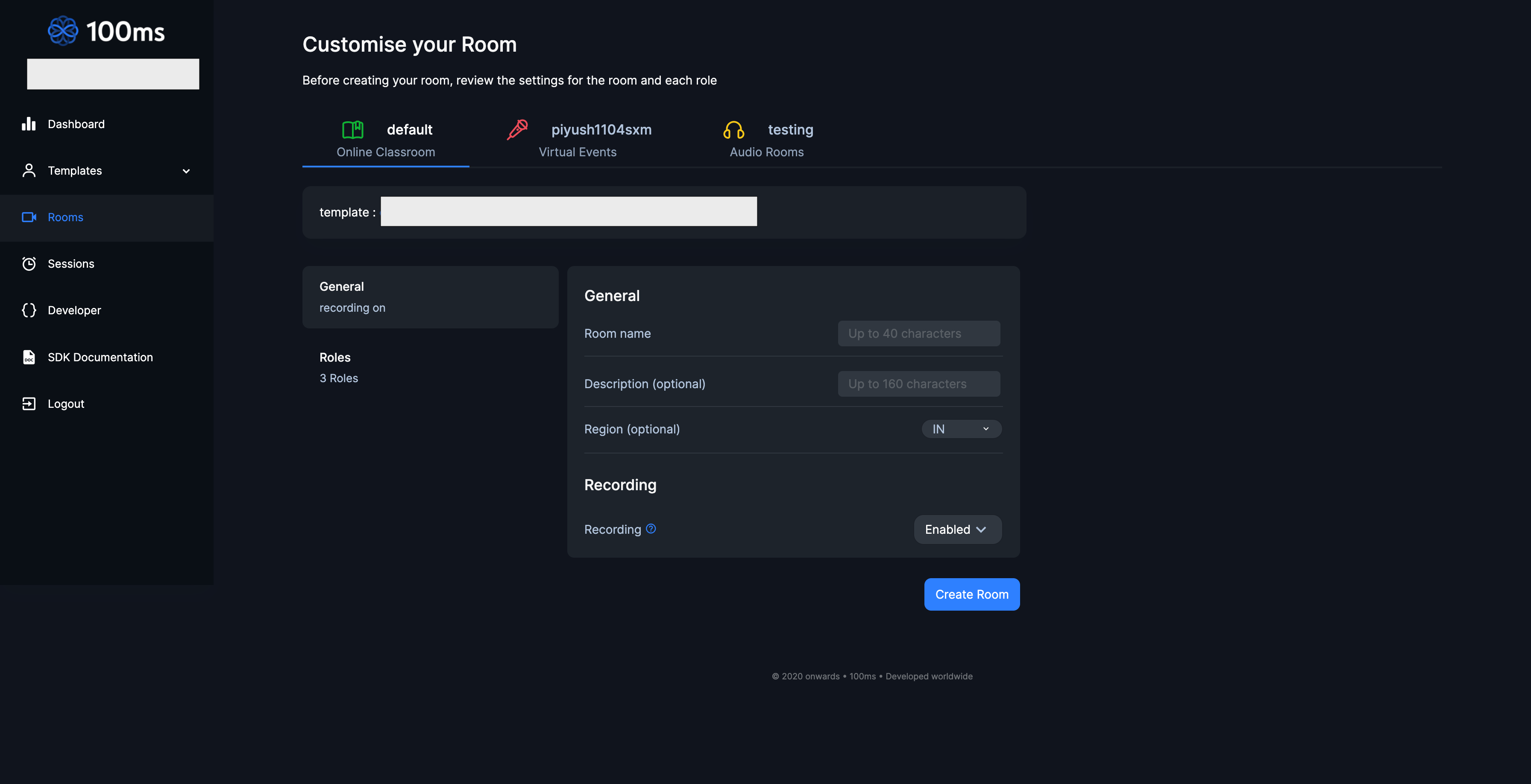Enable recording when creating a room